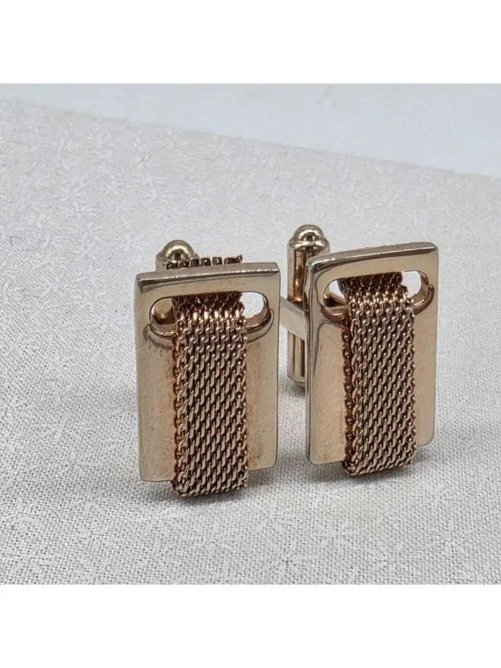 Gold-Tone Mesh Cufflinks Rectangular Shape For Men 7/8